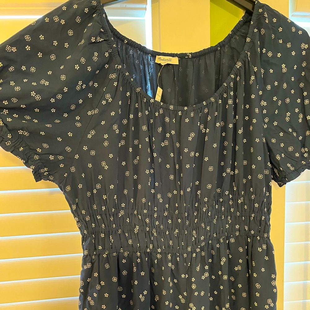 Madewell Navy Blue Floral Smocked Jumpsuit